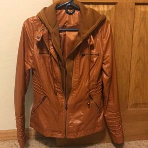 Faux leather hoodie jacket with removable liner